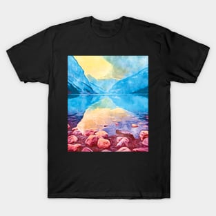 Beautiful Mountains ad Lake with Big Stones T-Shirt